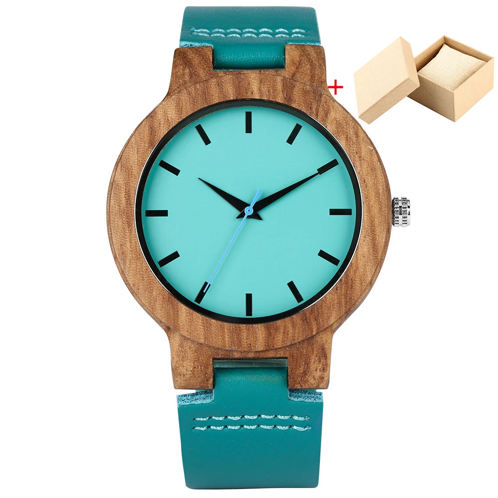 Wooden watch with turquoise strap 