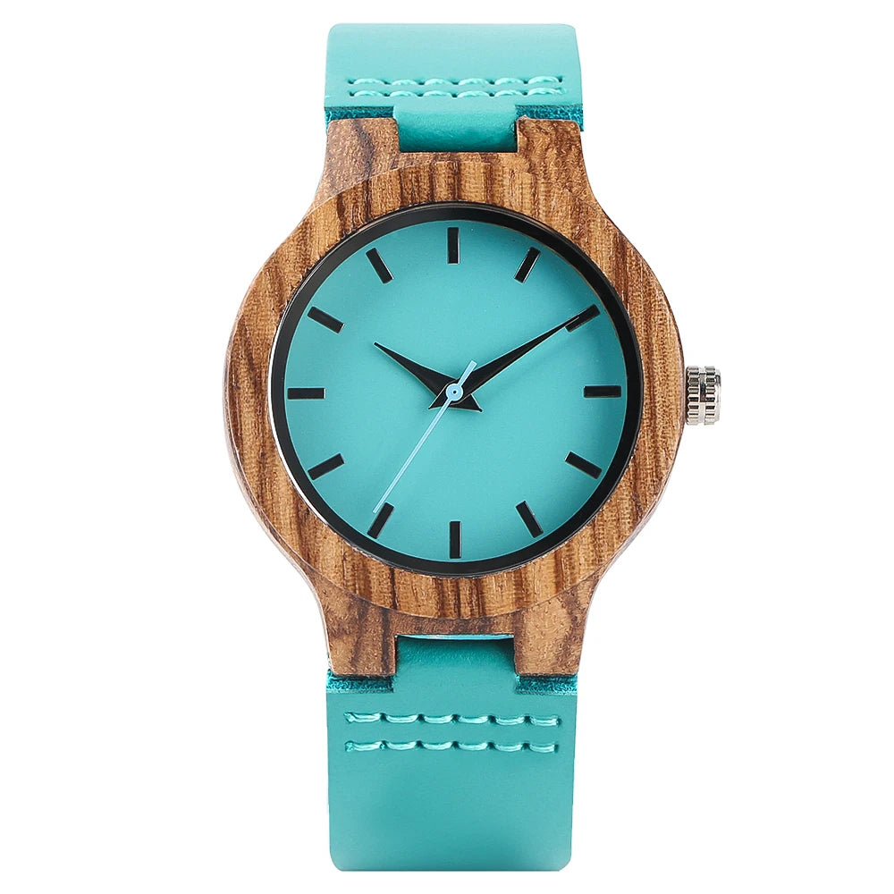 Wooden watch with turquoise strap 