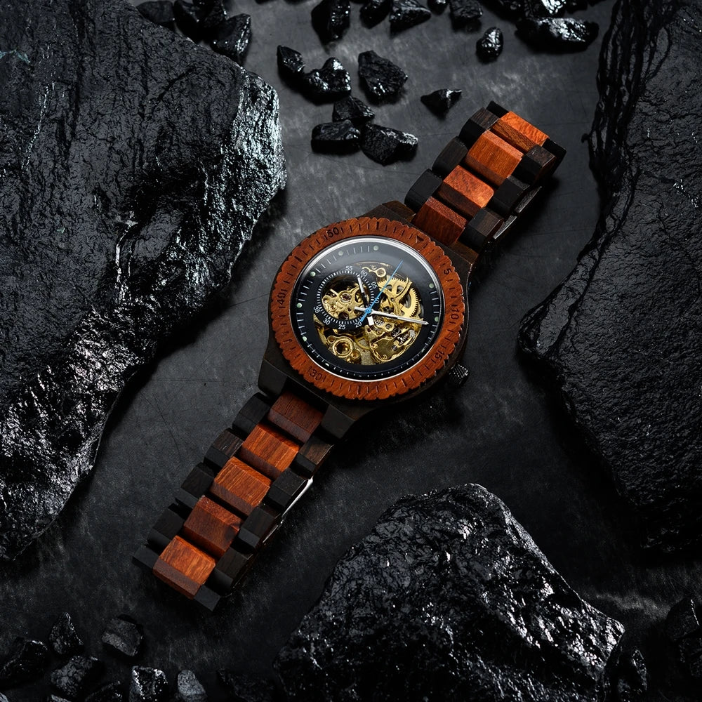 Wooden Mechanical Men Wristwatch
