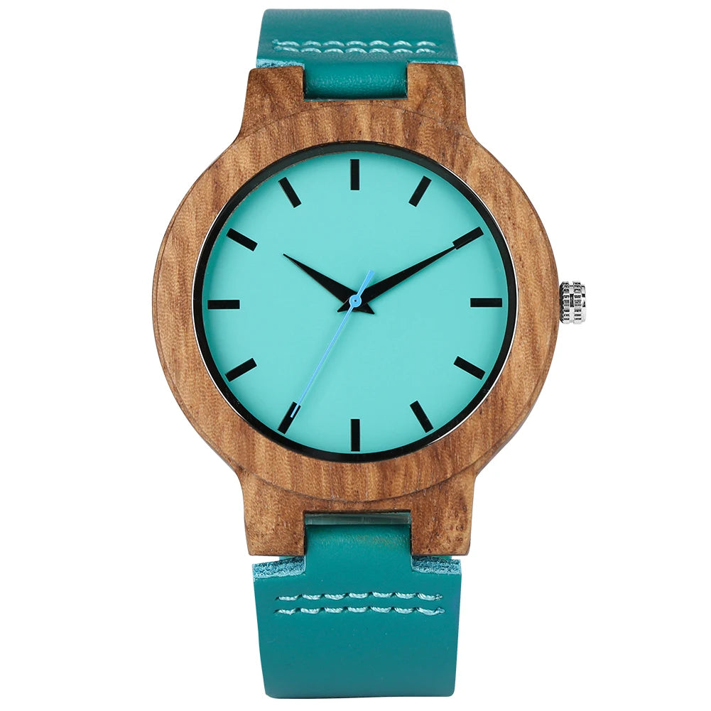 Wooden watch with turquoise strap 